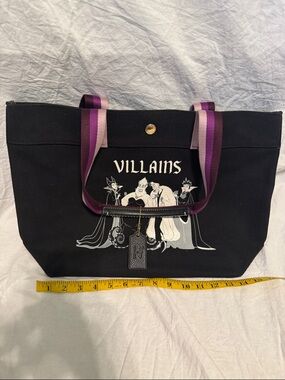 Disney X Coach Tote Villains Black Canvas Tote with Purple Accent Straps
